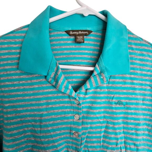 Tommy Bahama Polo Shirt Short Sleeve Polo Shirt Striped Polo Shirt M Gray Blue - Picture 2 of 7